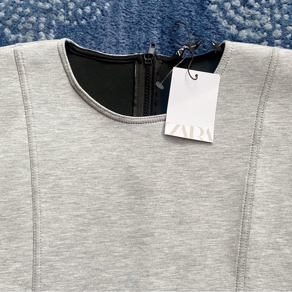 🐚 ZARA GREY SHORT SLEEVE PLUSH LOOSE FIT CROPPED WORKOUT TOP! - Picture 6 of 16